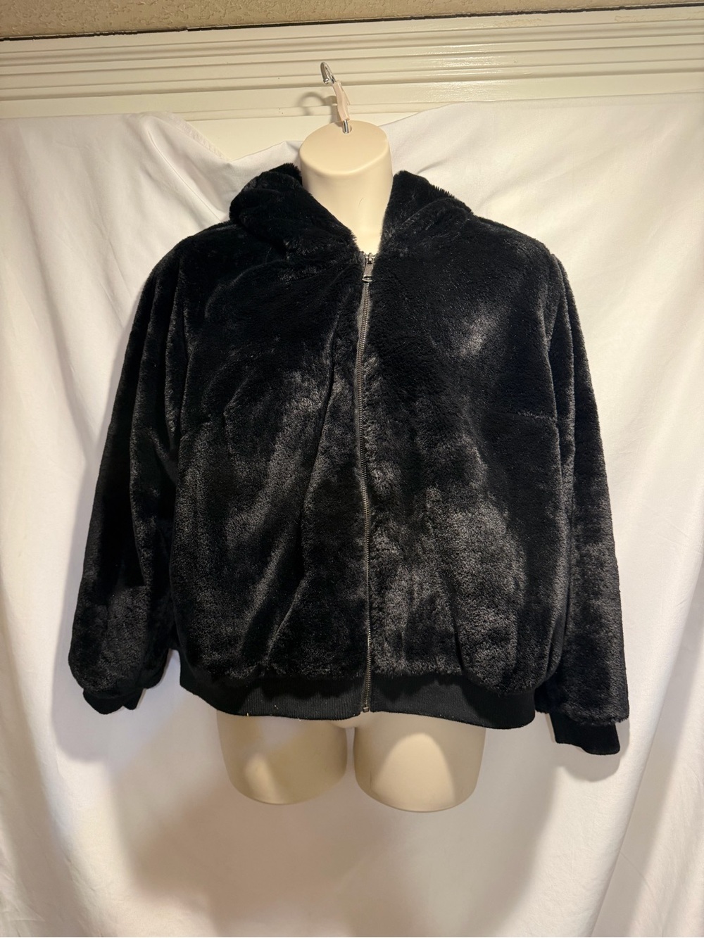 Lane Bryant Black Faux Fur Hooded Teddy Jacket